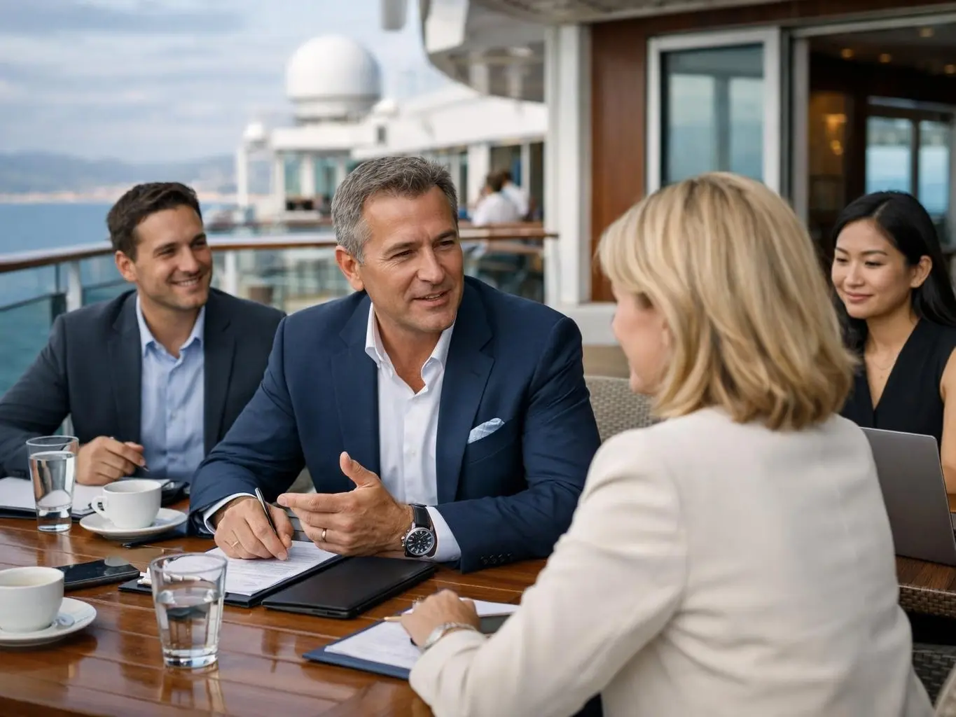 family cruise planning meeting near Surprise Stadium for ocean cruise and shore excursion choices